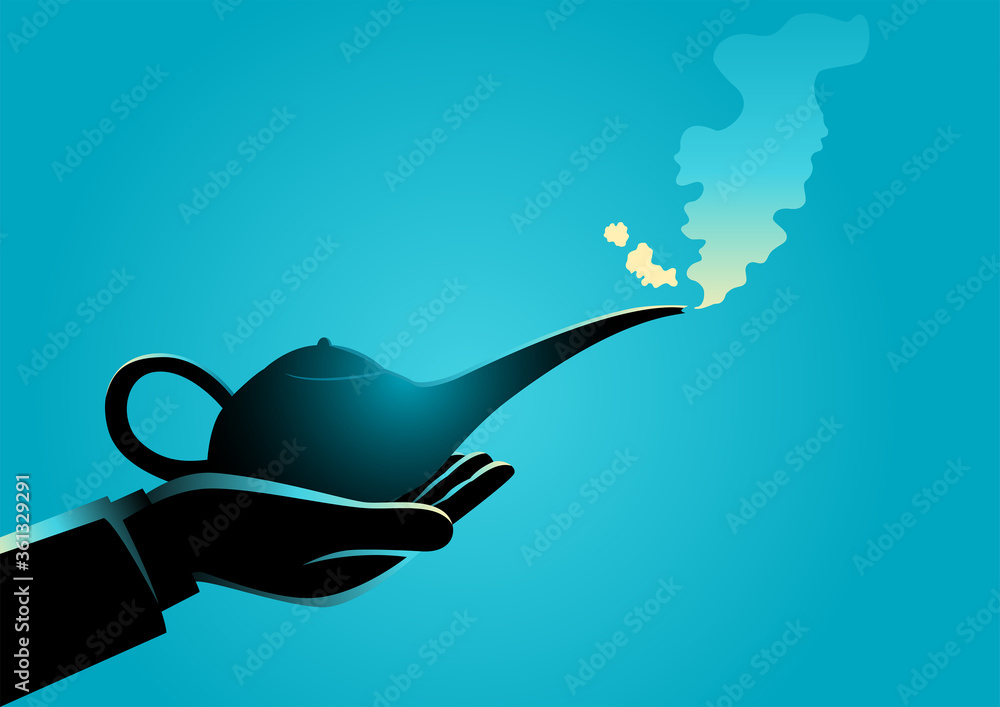 Man hand holding an arabian magic lamp Stock Vector | Adobe Stock