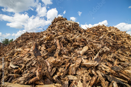 Tableau sur toile wood chips for biomass combustion. green renewable energy
