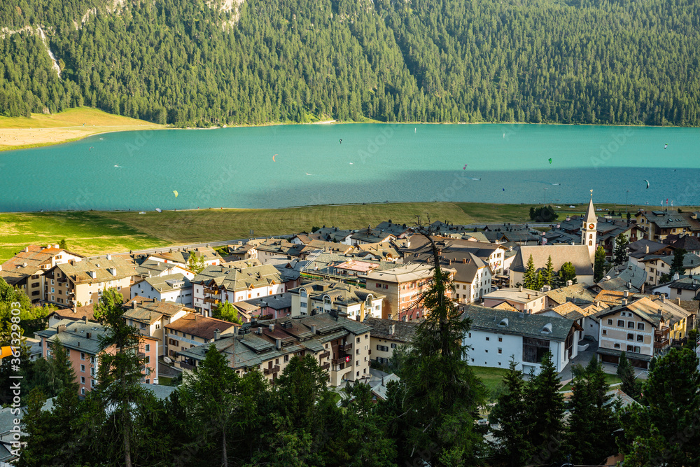 Silvaplana view from above with its beautiful Lake