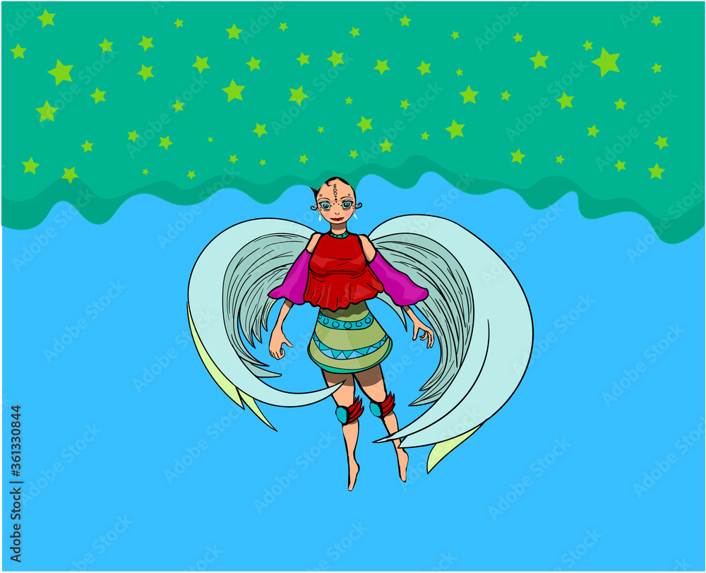 Naklejka premium girl in the sky with wings