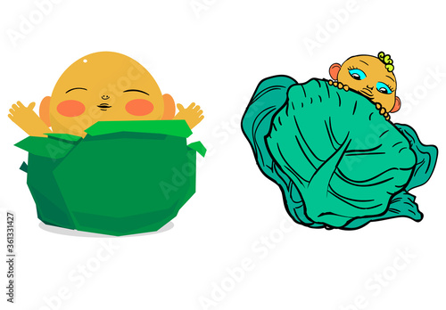 Little kids in the cabbage