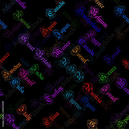 Seamless pattern with name countries of the world. Creative background
