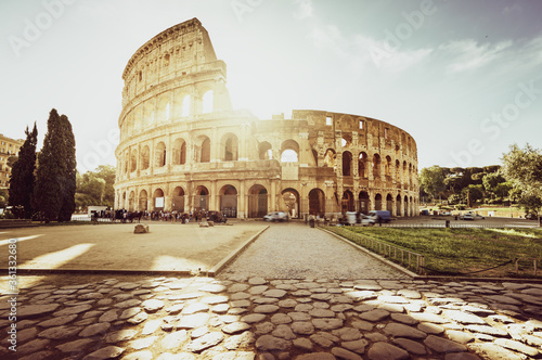 Colosseum in Rome and morning sun  Italy