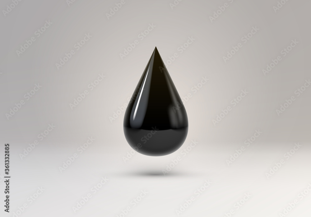 Black oil drop with realistic shine for industrial, ecology or financial crisis illustration Black oil drop with realistic shine for industrial, ecology or financial crisis illustration