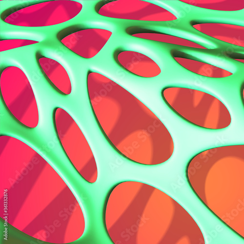 Abstract background with green cellular texture over red backdrop
