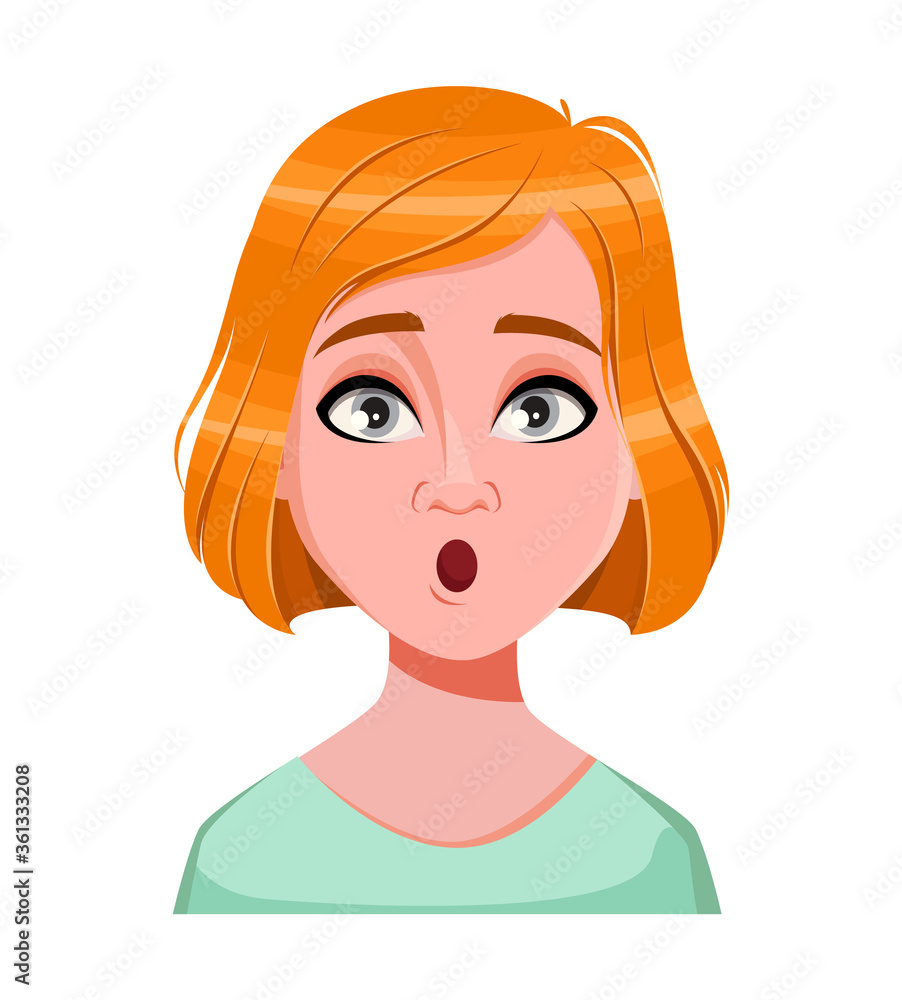 Face expression of redhead woman, surprised Face expression of redhead woman, surprised