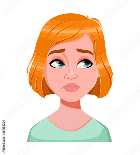 Face expression of redhead woman, disappointed