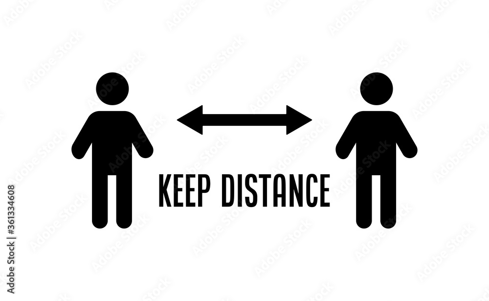 Keep your distance. Social preventive measure for coronavirus prevention. Warning sign with person icon. Keep your distance. Social preventive measure for coronavirus prevention. Warning sign with person icon.