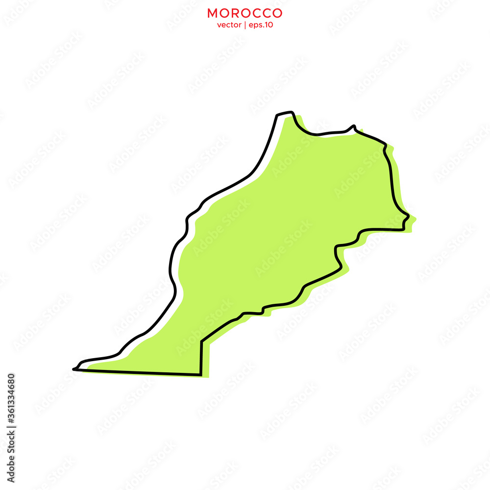 Green Map of Morocco with Outline Vector Design Template. Editable Stroke