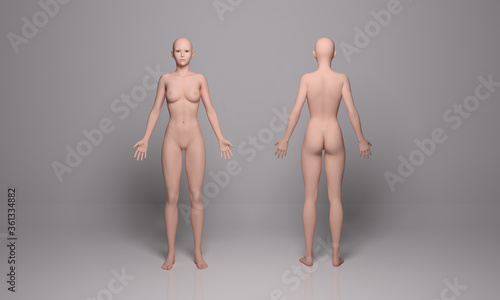 3D Render :a standing female body illustration with silicone texture display