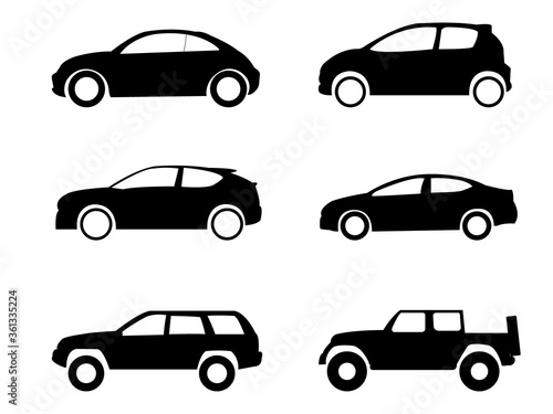 Cars collection icons set on white background, Vector Car Type and Model Objects icons Set silhouette for web © forest71