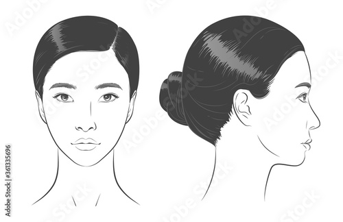 Asian korean women portrait two dimension angles. Vector illustration