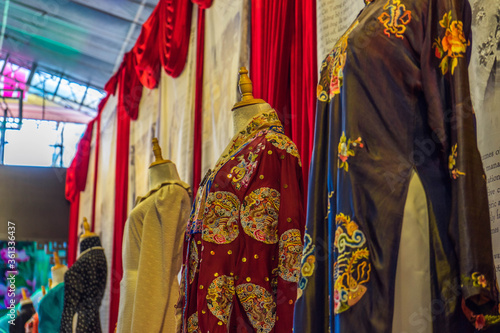 displaying Ao dai and Vietnamese traditional costumes during street festivals in Nguyen Hue street, Ho Chi Minh city, Vietnam