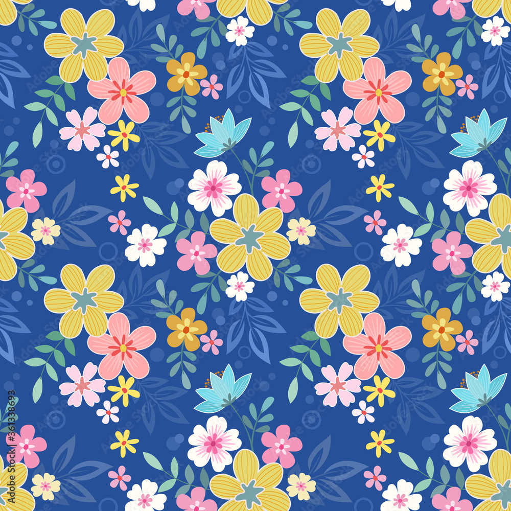 Obraz premium Colorful hand draw flowers seamless pattern for fabric textile wallpaper.