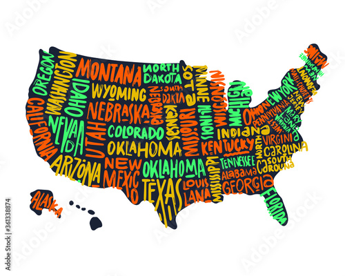 USA MAP WITH NAME OF COUNTRIES,UNITED STATES OF AMERICA MAP, US MAP flat illustration vector