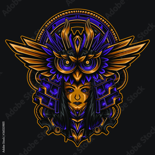 Ancient Girl With The Owl Helmet, this design mike for tshirt, posters and more