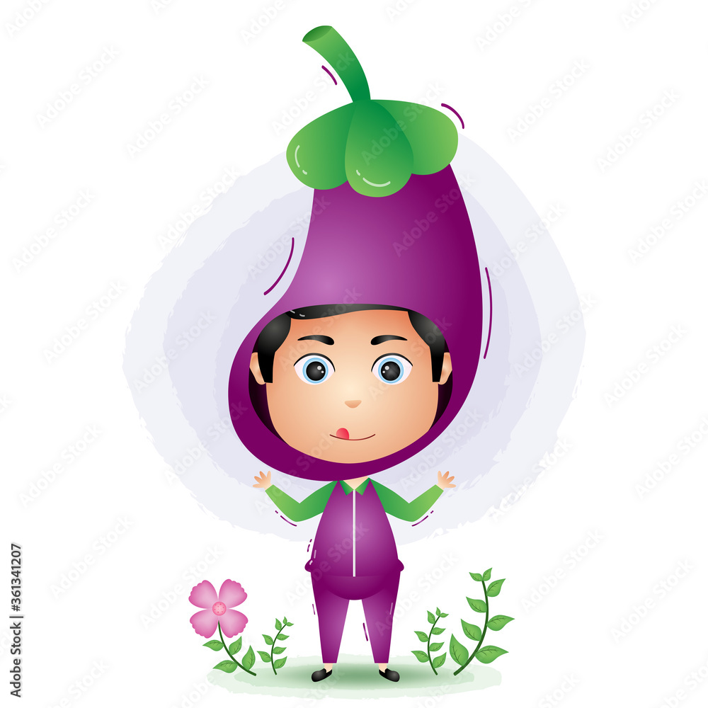 A children using the eggplant vegetables costume character cartoon vector.  Stock Vector | Adobe Stock