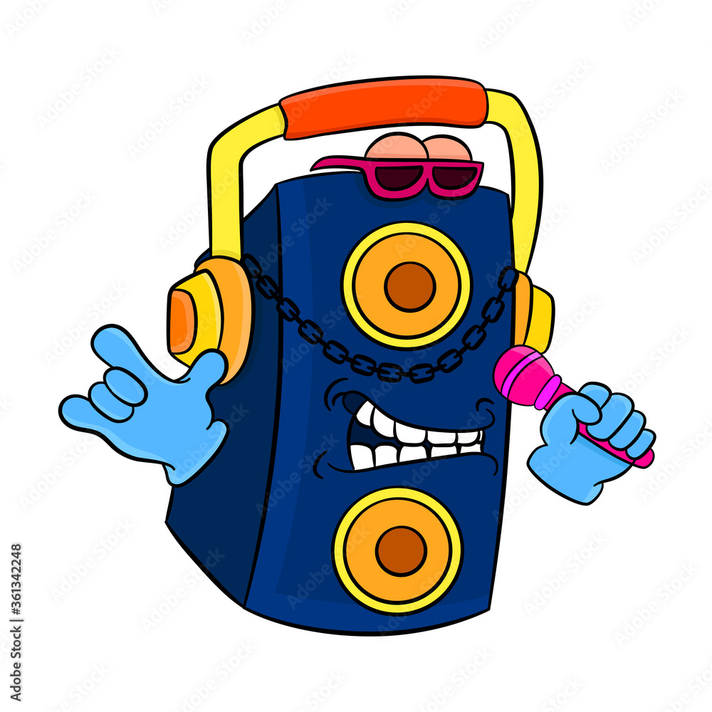karaoke cartoon sound system. speaker emoticons with characters vector de  Stock | Adobe Stock