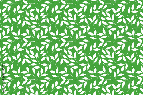 White flower shape. White floral shapes pattern on a green background.