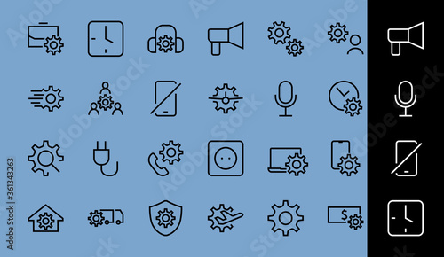 A simple set of settings and options related to Vector Line Icons. Contains icons such as set time, business, phone, and more. Editable Stroke.. 480x480