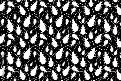 White bug shape. White insects shapes pattern on a black background.
