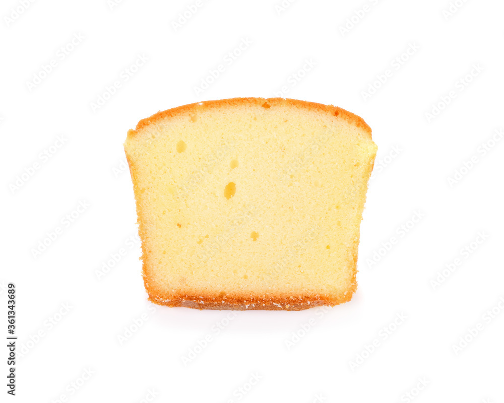 Butter cake sliced on white background