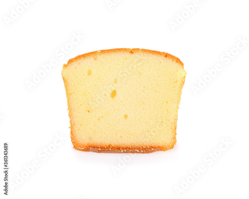 Butter cake sliced on white background