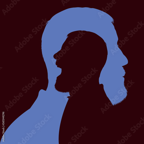Concept du changement d’humeur et de la schizophrénie avec deux profils d’expressions différentes qui se superposent.