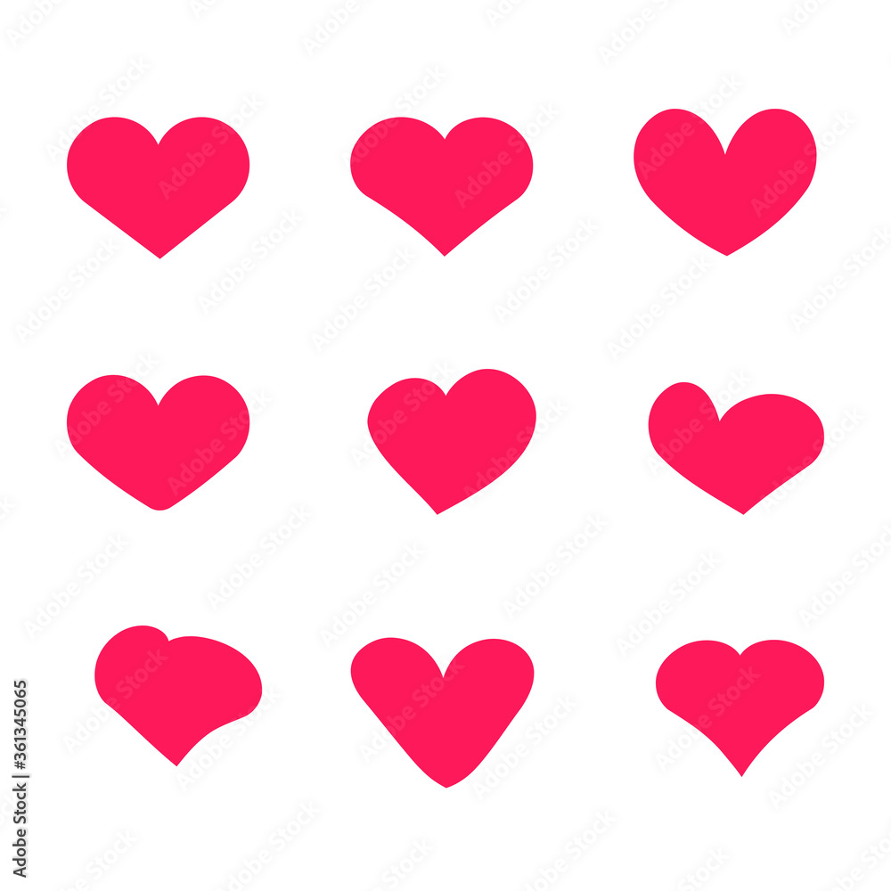 Hearts doodle vector icons flat cartoon clipart collection isolated on white background image