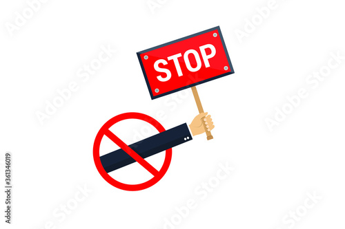 stop sign - red stop sign and business hand holding sign with text stop.Conceptual vector illustration in flat style design.Isolated on background.
