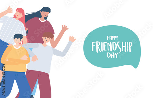 happy friendship day, diverse friend group of people special event celebration