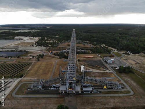 Aerial view of F60 overburden conveyor bridge. It is the the largest mobile technical machine in the world with the size of the Eiffel tower.