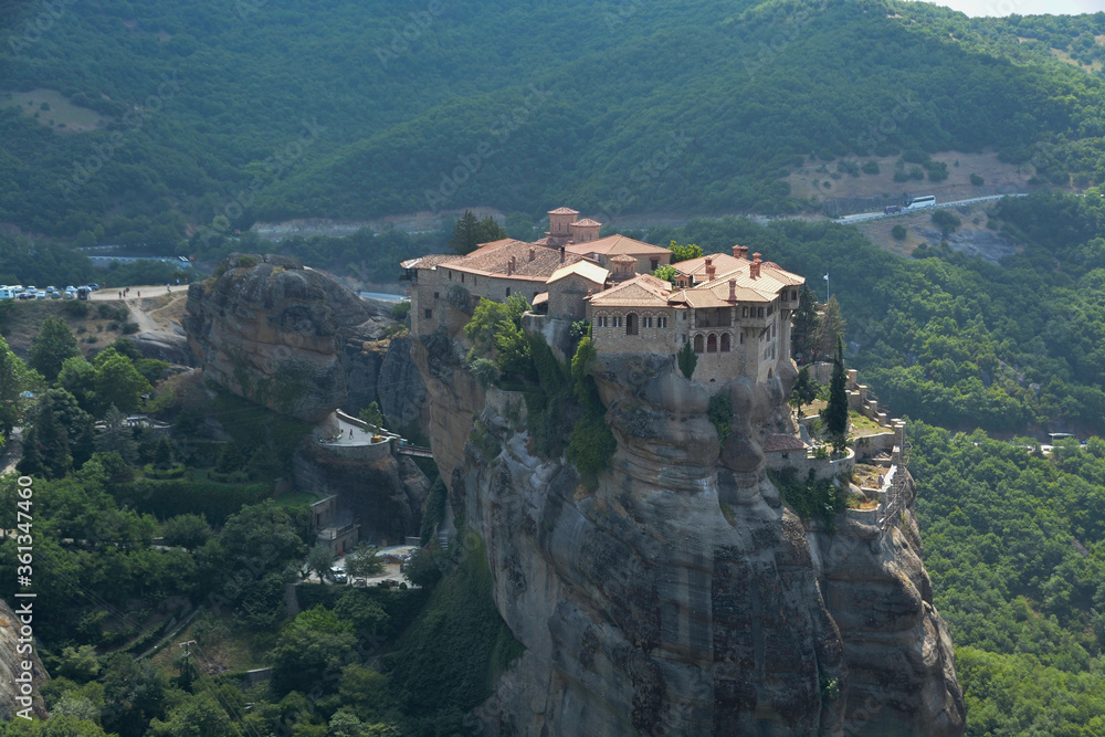 Varlaam Monastery, Meteora, Greece, summer 2019. Located in Meteora, where the monasteries are on giant rocks. Greece's famous tourist destination with picturesque landscapes