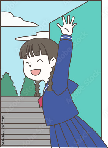 元気に登校する女の子