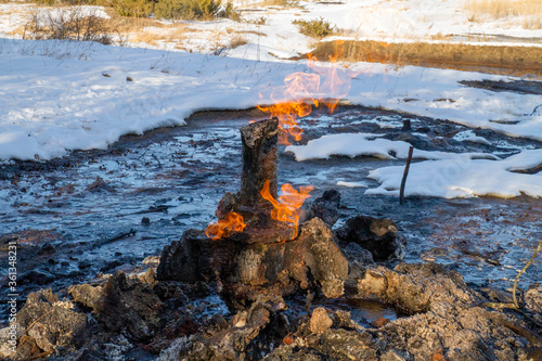 mud volcano Starunya Geological monument of nature In the foothills of the winter Ukrainian Carpathians photo