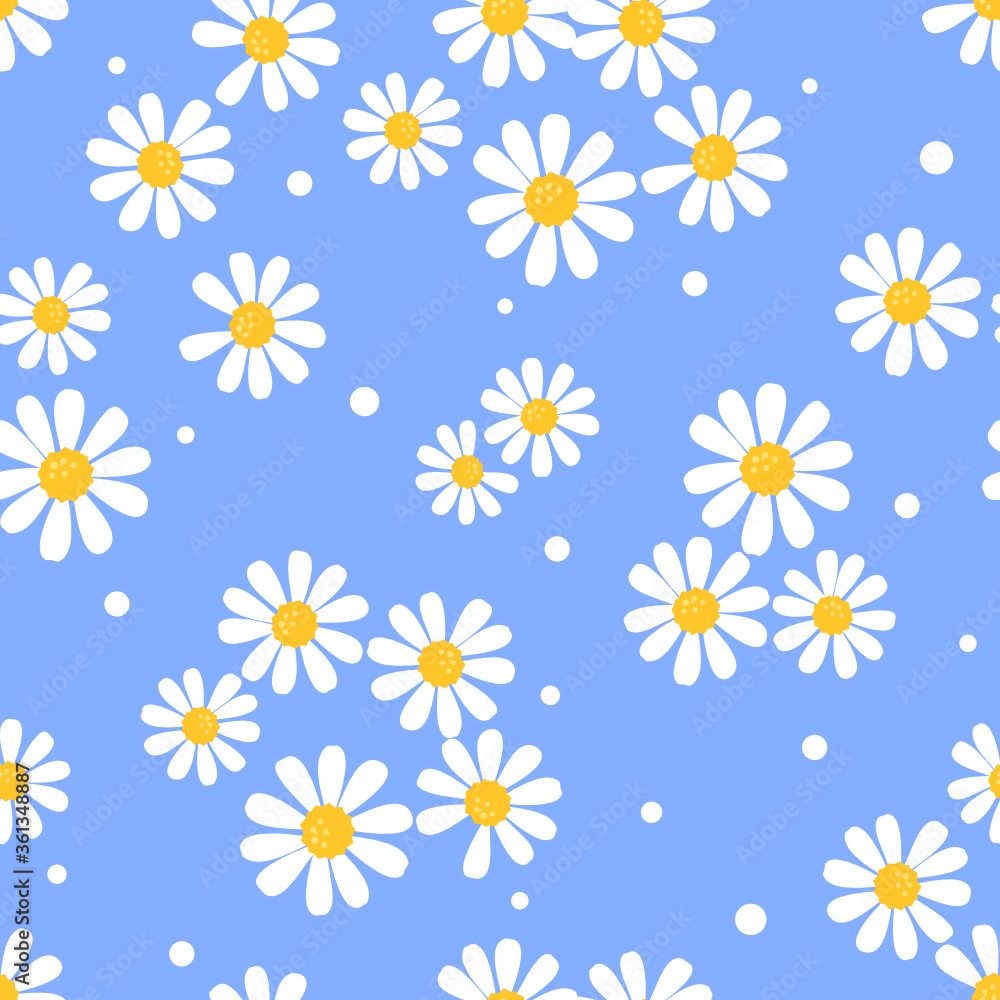 Seamless pattern with daisies on blue background vector. Seamless pattern with daisies on blue background vector.