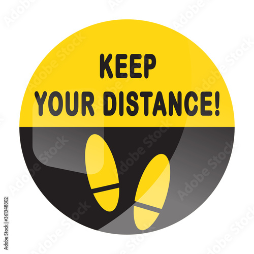 Keep your distance round floor marking for queue shoe prints