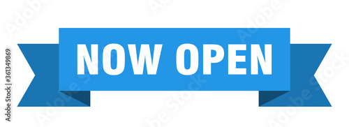 now open ribbon. now open isolated band sign. now open banner