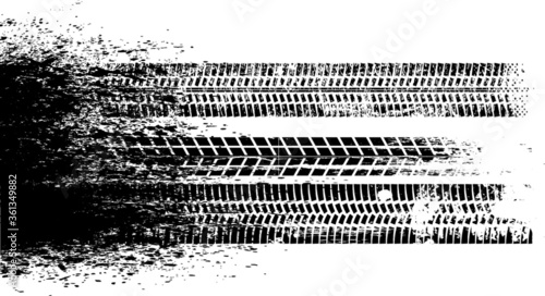 Vector Print Textured Tire Track . Design Element . Car tread silhouette . Mud splash grunge texture