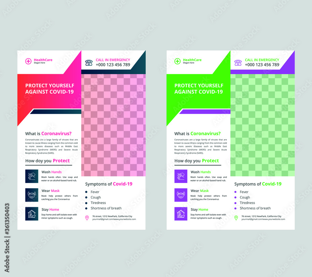 Fototapeta premium Coronavirus Covid-19 Medical HealthCare Vector flyer template. Vector illustration.