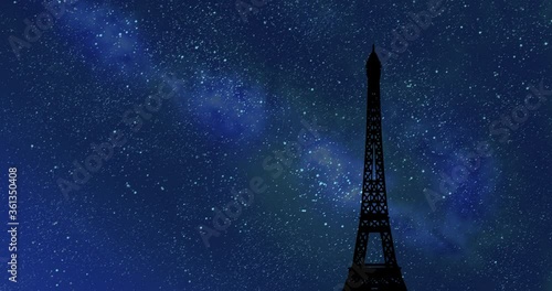 Eiffel tower on the night sky background. Art