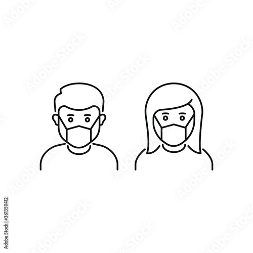 Man and woman in medical mask icon. Prevention of COVID-19 concept. Vector