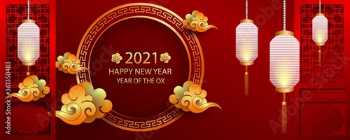 Happy new year 2021 / Chinese new year / Year of the ox / Zodiac sign for greetings card, invitation, posters, brochure, calendar, flyers, banners.