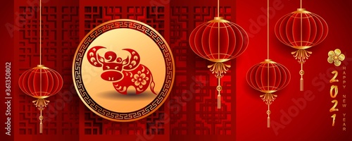 Happy new year 2021 / Chinese new year / Year of the ox / Zodiac sign for greetings card, invitation, posters, brochure, calendar, flyers, banners.