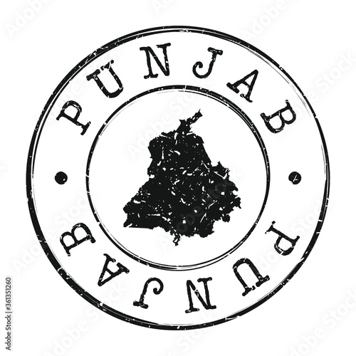 Punjab India Map Postmark. Silhouette Postal Passport. Stamp Round Vector Icon. Vintage Postage Design.