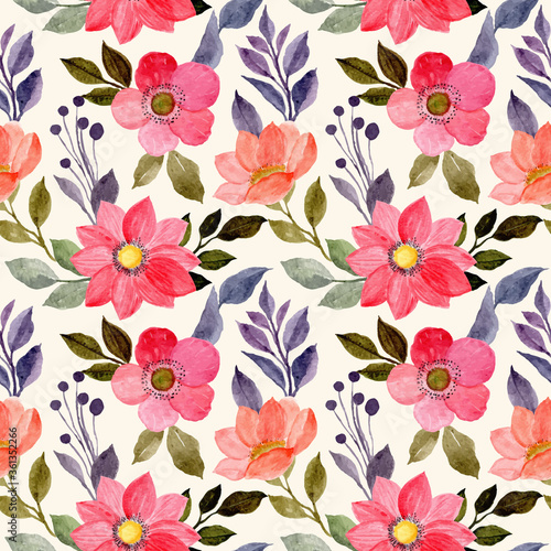 red flower watercolor seamless pattern