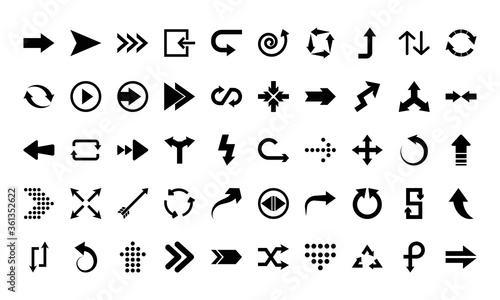 arrows symbols icon set, silhouette style
