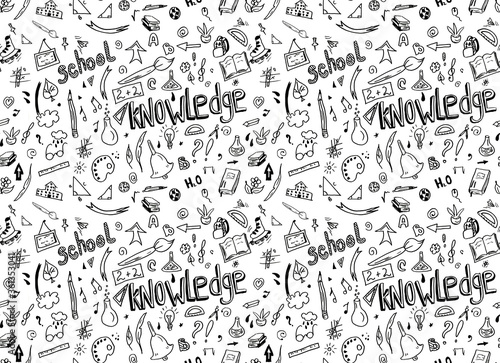 Sketchy School doodle hand drawn elements seamless pattern. Illustration for books  notebook  bag.