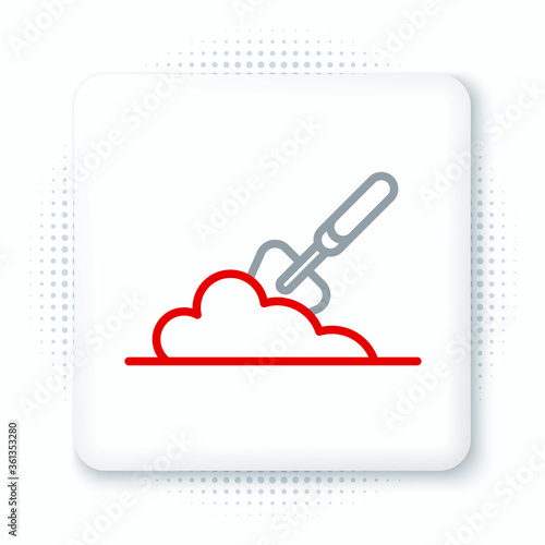 Line Garden trowel spade or shovel in the ground icon isolated on white background. Gardening tool. Tool for horticulture, agriculture, farming. Colorful outline concept. Vector
