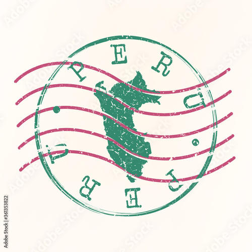 Peru Stamp Postal. Map Silhouette Seal. Passport Round Design. Vector Icon. Design Retro Travel.